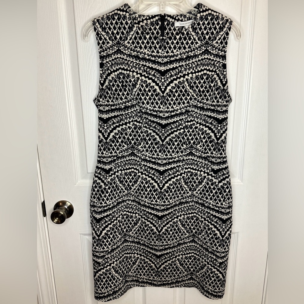 Diane Von Furstenberg DVF Womens 12 Pentra Jacquard Black White Sheath Dress